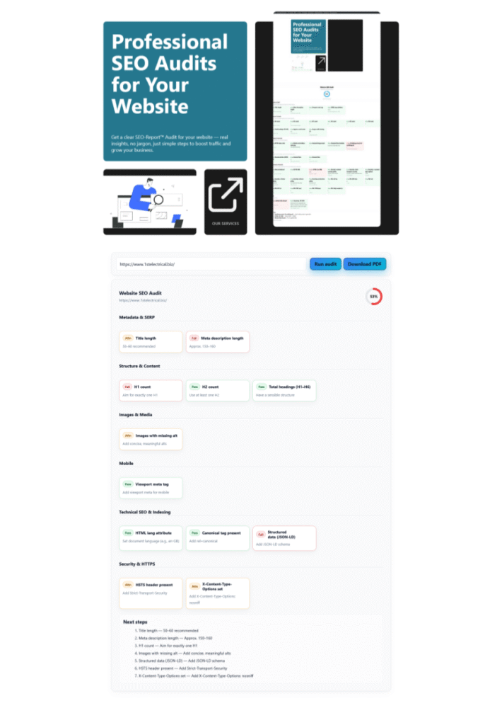 Standard SEO Report on your website.